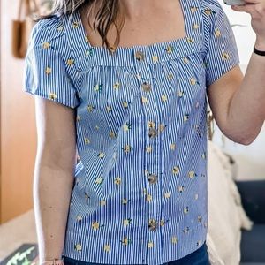 J. Crew Novelty Lemon Top Striped Square Neck NWT